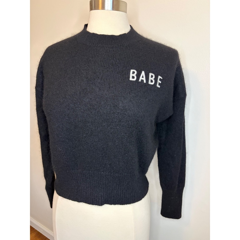 Skull Cashmere Black BABE Graphic Crew Neck Sweater 100% Cashmere XS whimsigoth